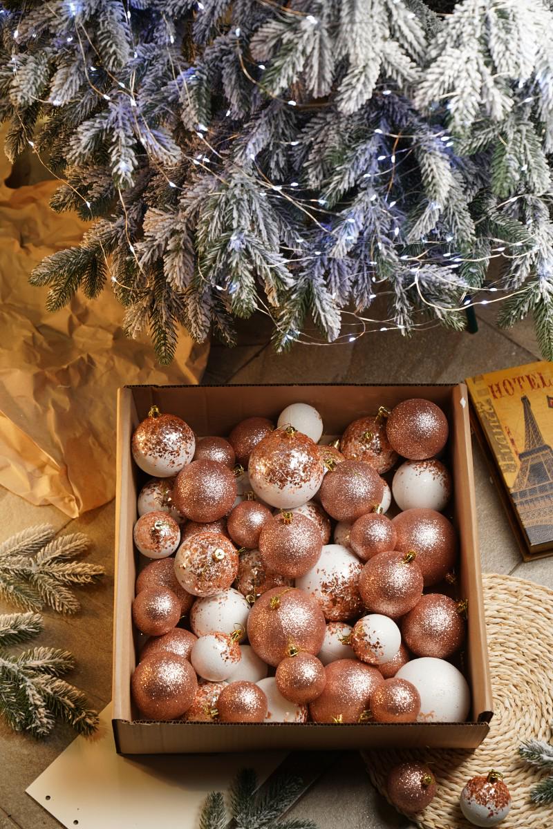 Ялинковий набір куль з блискітками Бите Скло Рожевий/Білий (VYA678119) - фото 2