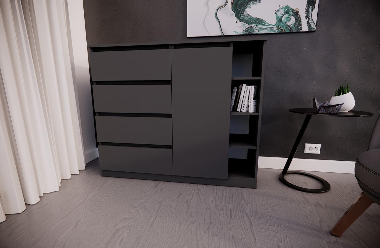 Комод MEBEX на 4 шухляди з відкритою нішею 120х40х100 см Сірий темний (VERTO4B1200DG) - фото 1 Комод MEBEX на 4 шухляди з відкритою нішею 120х40х100 см Сірий темний (VERTO4B1200DG) - фото 1