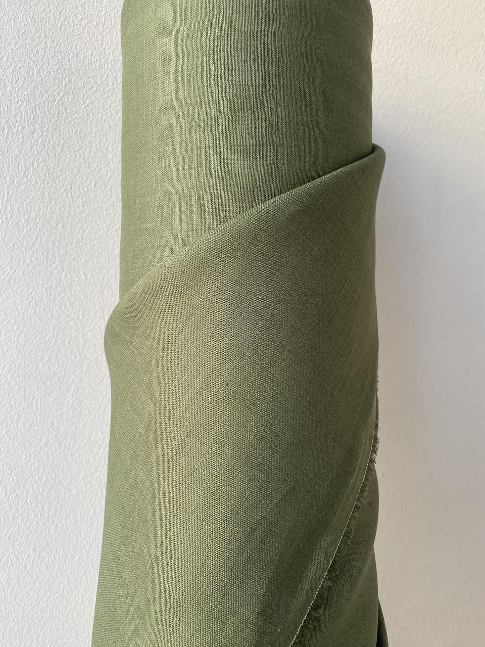 Ткань рубашечно-платьевая LINEN PLUS 100% лен 143 см 578 Оливковый - фото 5