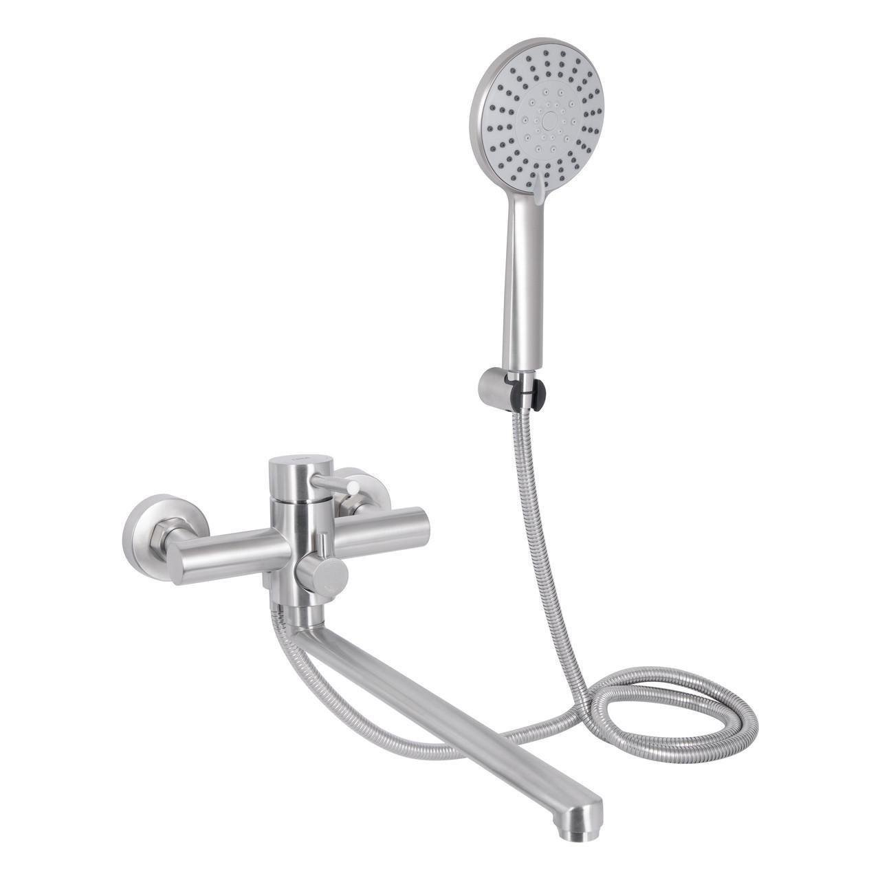 Змішувач для ванни Lidz Aria 005 k35 LDARI005NKS34939 з поворотним виливом з душовим гарнітуром Nickel (2552207952)