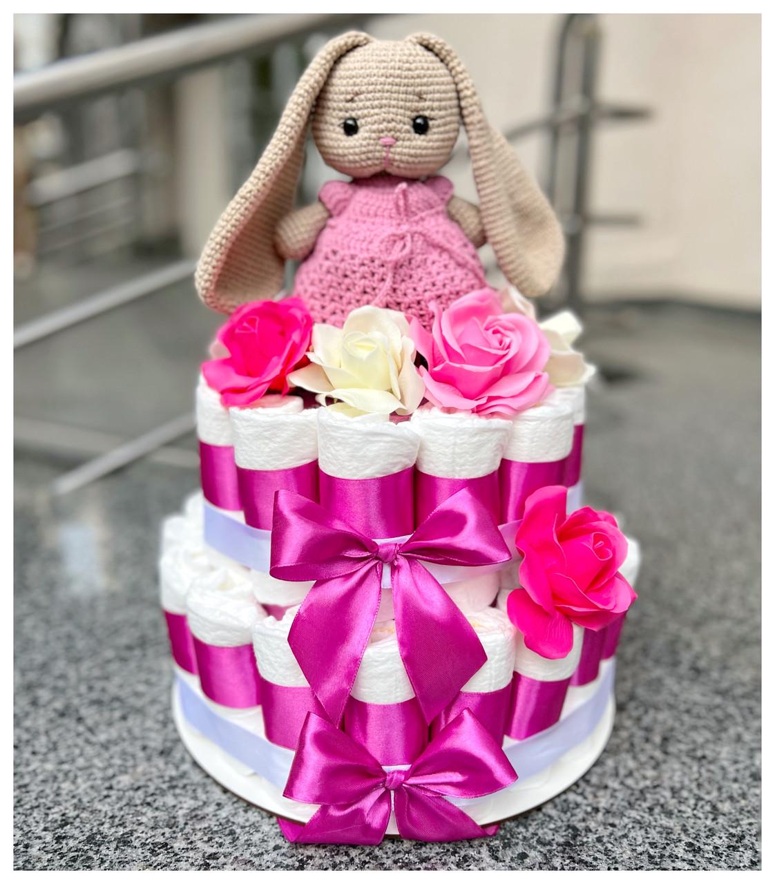 Букет з памперсів на виписку з пологового будинку для дівчинки Рожевий (1963545755)