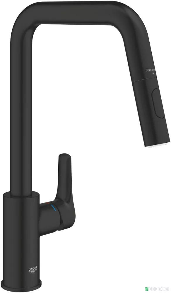 Змішувач для кухні з висувною лійкою Grohe Eurosmart New Чорний (306192430) - фото 8