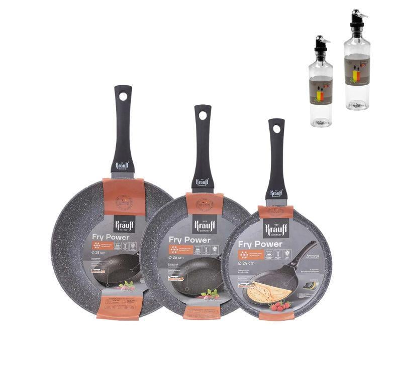 Набор сковородок Krauff Fry Power 24/26/28 см с емкостями для масла и уксуса (26146546)
