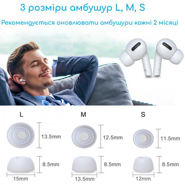 Амбушюри для навушників New Bee NB-A для AirPods Pro/AirPods Pro 2 6 пар силіконові White (11267713) - фото 6