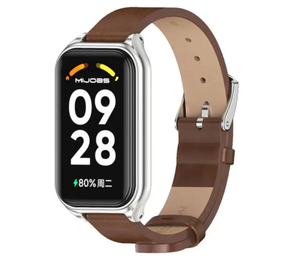 Ремешок кожаный Mijobs для фитнес браслета Xiaomi Smart Band 9 Active Brown (2583292924) - фото 3
