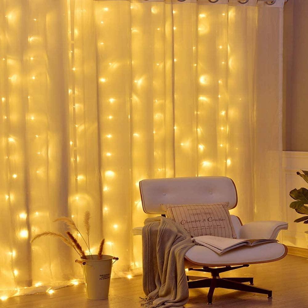 Гірлянда штора Роса від USB і батарейок/з пультом/прозора жилка Теплий білий - фото 5