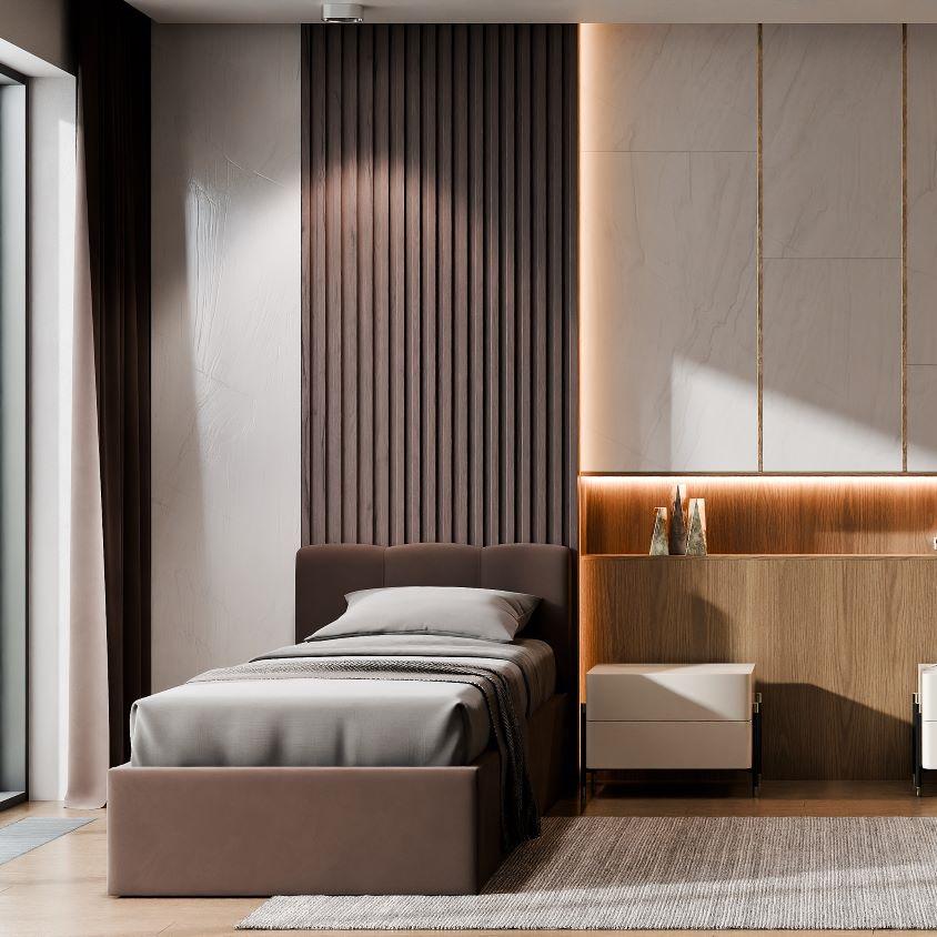 Кровать односпальная Мир Мебели Саманта 5 с подъемным механизмом/мягким изголовьем ДСП Багира 90x200 см Коричневый (50894) Кровать односпальная Мир Мебели Саманта 5 с подъемным механизмом/мягким изголовьем ДСП Багира 90x200 см Коричневый (50894)