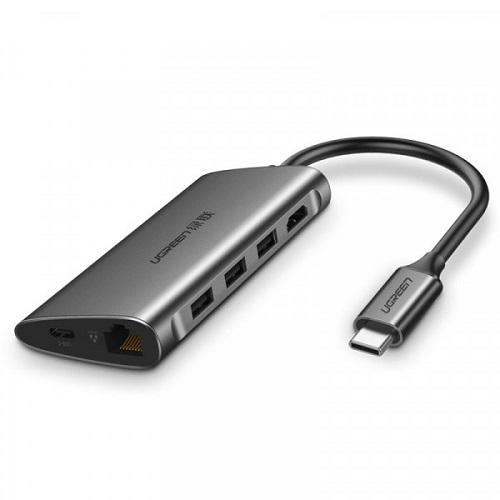 Док-станція UGreen CM121 USB3.0 Type-C USB3.0x3/HDMI/RJ45/PD Сірий