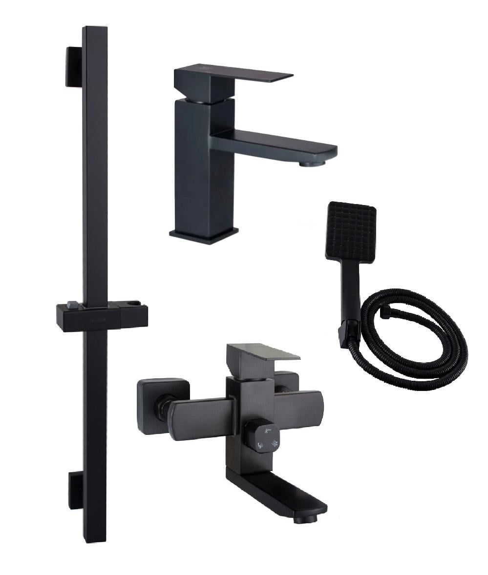 Комплект смесителей Globus Lux SICILIA для ванной 3в1 умывальник/ванная/душевая стойка с ручным душем Черный (2117221171) Комплект смесителей Globus Lux SICILIA для ванной 3в1 умывальник/ванная/душевая стойка с ручным душем Черный (2117221171)