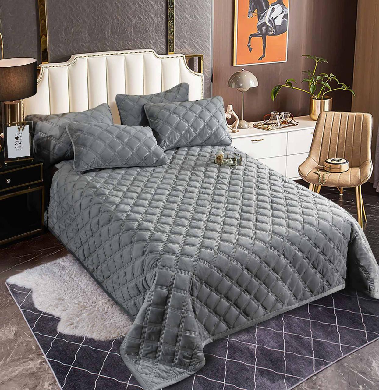 Покрывало двуспальное евро Серый (32179)