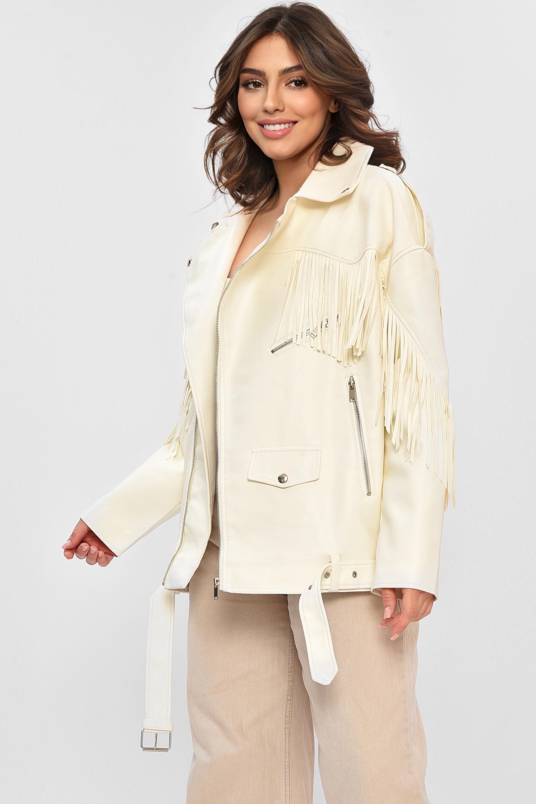 Куртка-косуха женская из экокожи L Белый (203776) - фото 2 Куртка-косуха женская из экокожи L Белый (203776) - фото 2