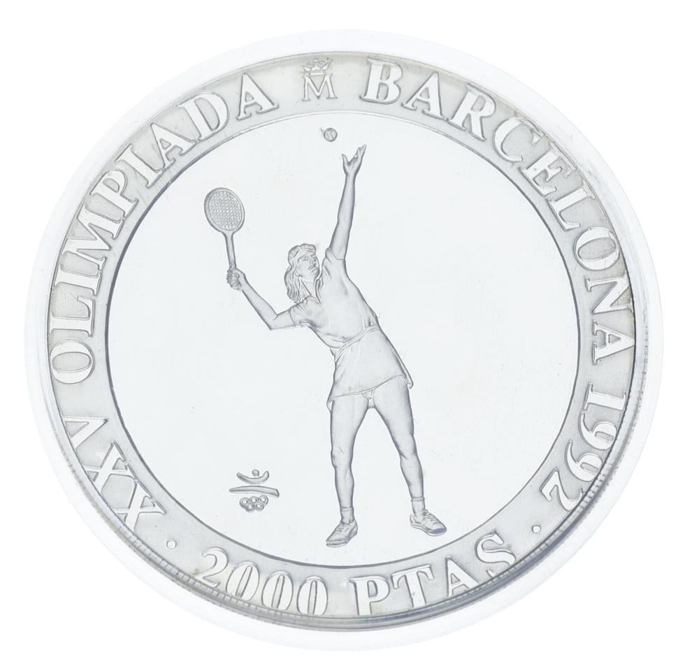 Коллекционная монета Испания 2000 песет 1991 года Серебро Proof XXV летние Олимпийские игры в Барселоне 1992 года-Теннис (М23314)