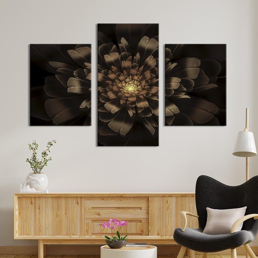 Картина на холсте триптих Сияющая чёрная астра 96x60 см (876-32)