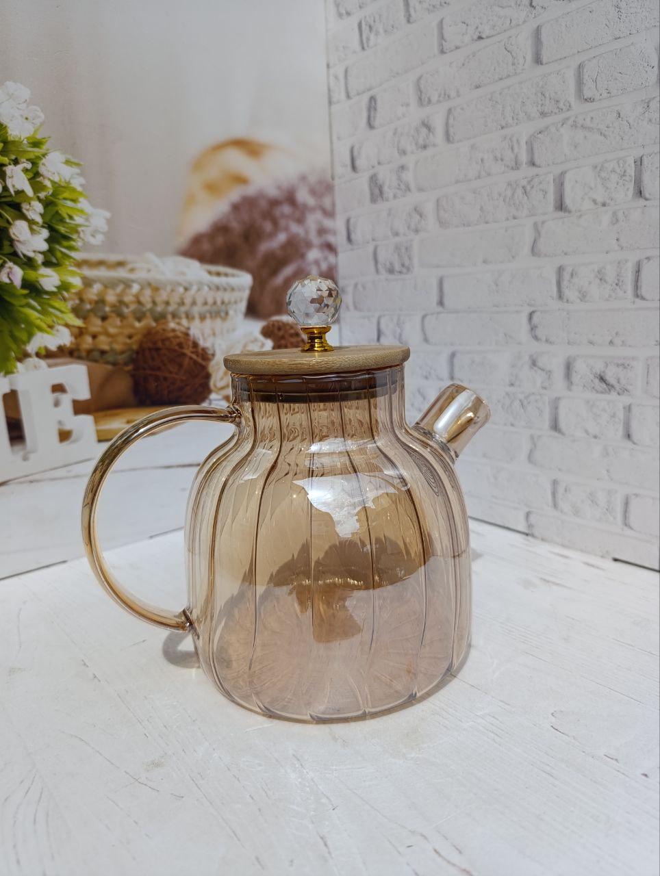 Чайник заварник SNT стеклянный 1,5л Золотистый (767-10)