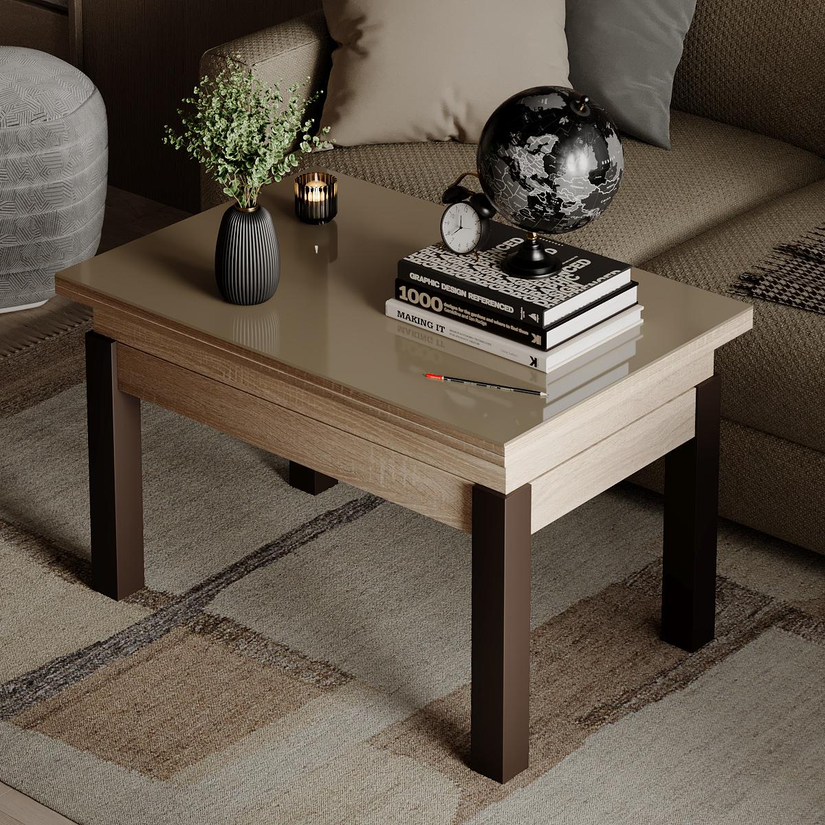 Журнальный стол-трансформер B-Fly Glass 900x554x600 мм Дуб Сонома/Венге/Бежевое стекло (GATB10131300234) - фото 3 Журнальный стол-трансформер B-Fly Glass 900x554x600 мм Дуб Сонома/Венге/Бежевое стекло (GATB10131300234) - фото 3