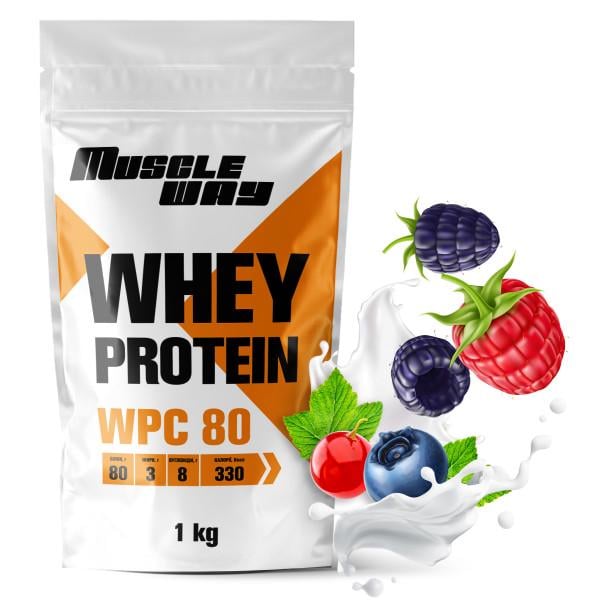 Протеин сывороточный MuscleWay 80% КСБ 80 26 порции 1 кг Лесная ягода (21-125-ksb80-mw-rs.ly) - фото 1 Протеин сывороточный MuscleWay 80% КСБ 80 26 порции 1 кг Лесная ягода (21-125-ksb80-mw-rs.ly) - фото 1