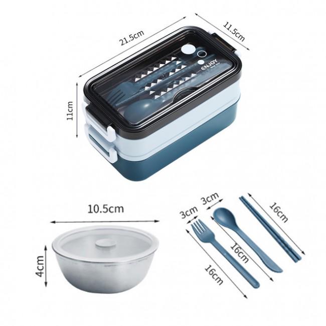 Ланч-бокс Enjoy з металевим ярусом супницею/приладами 1050 мл Синій (402209) - фото 11