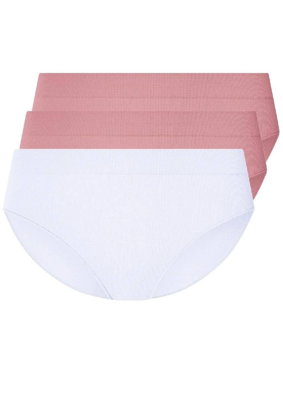 Набір жіночих трусів-сліпів Esmara в рубчик безшовні М/S 3 шт. Рожевий/Білий
