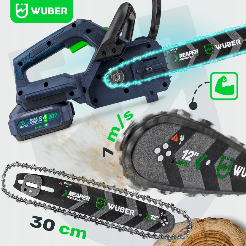 Пила аккумуляторная цепная Wuber 2 аккумулятора 4Ач 20В/шина 30 см - фото 7