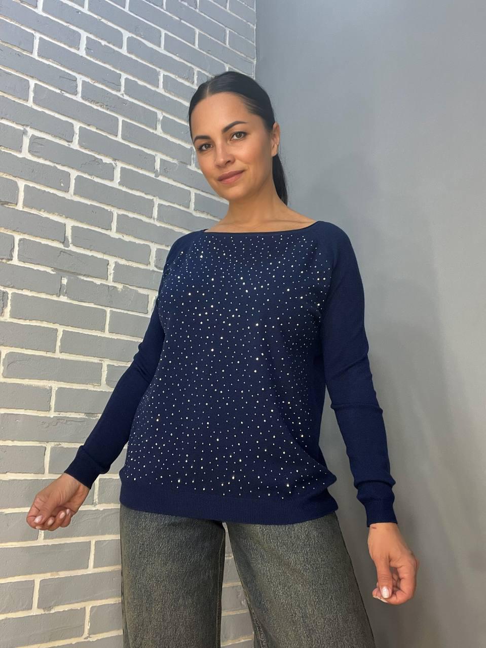 Джемпер женский ACCORDDREAM 9067 тонкий свитер россыпь камней OS Темно-синий (1213) - фото 3 Джемпер женский ACCORDDREAM 9067 тонкий свитер россыпь камней OS Темно-синий (1213) - фото 3