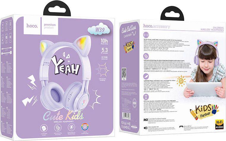 Наушники Hoco W39 Cat Ear Stereo Bluetooth Headphones Purple (779267) - фото 3