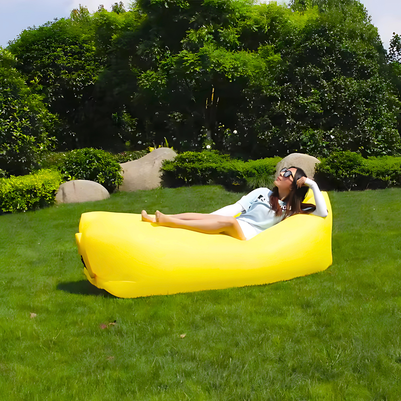 Лежак надувной Lamzac X-2 MAX двухслойный 200х90х70 см до 200 кг Желтый (TM001312) - фото 9