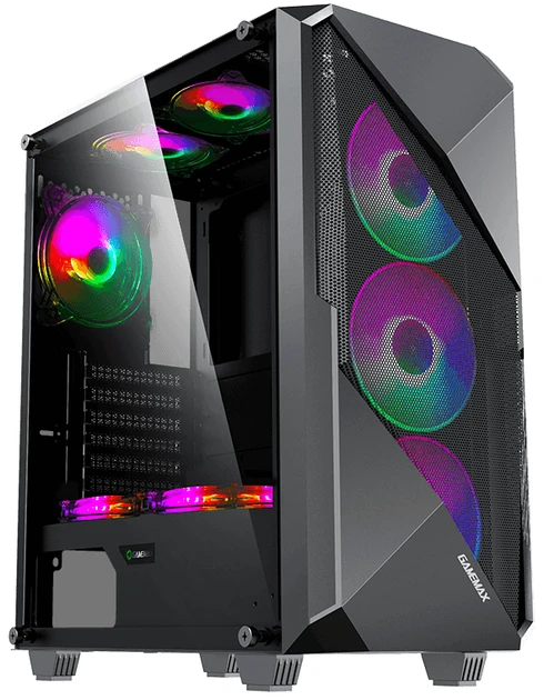 Корпус GameMax Revolt черный, без БП, Mid Tower, ATX / Micro ATX / Mini ITX, 1хUSB 3.1, 1хUSB 2.0, 4x120 мм LED, 421x210x460 мм,
