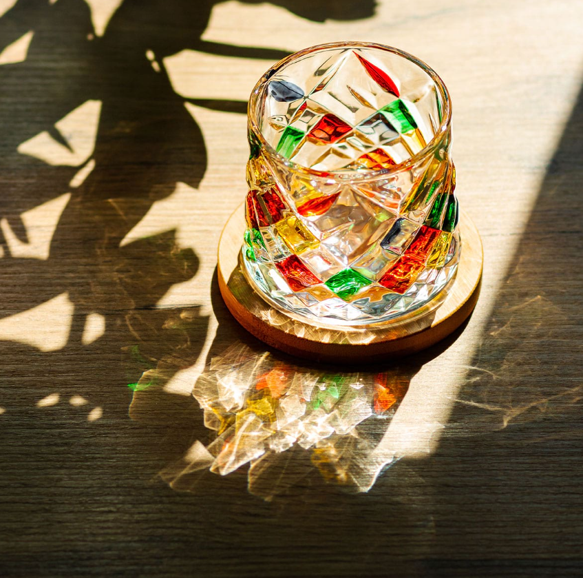 Склянка-дзига для віскі з бамбуковою підставкою 300 мл Різнокольоровий (HP1604) - фото 4