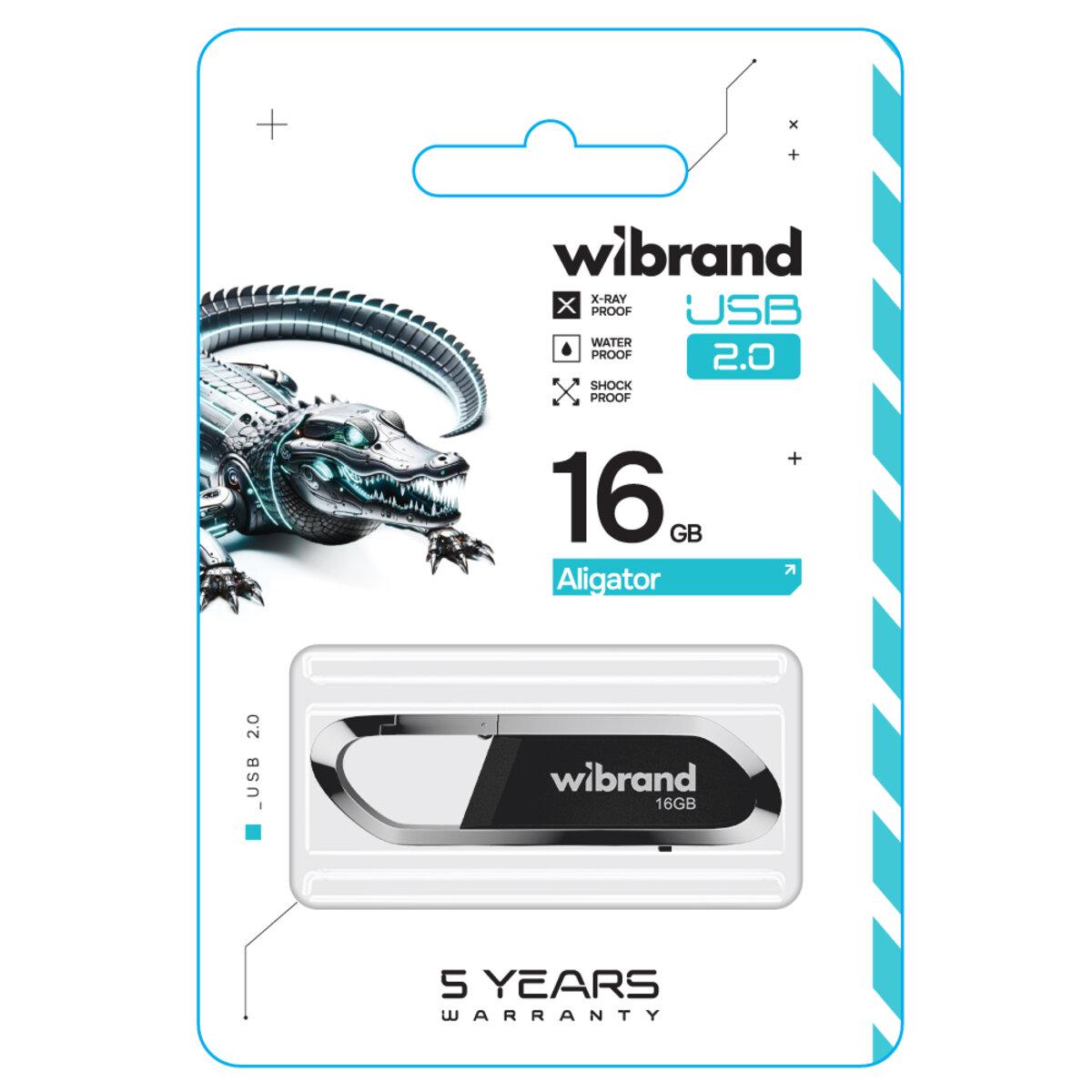 Флеш-пам'ять USB моноблок з карабіном Wibrand WI2.0/AL16U7B USB 2.0 Aligator 16 Gb Black (602124) - фото 2