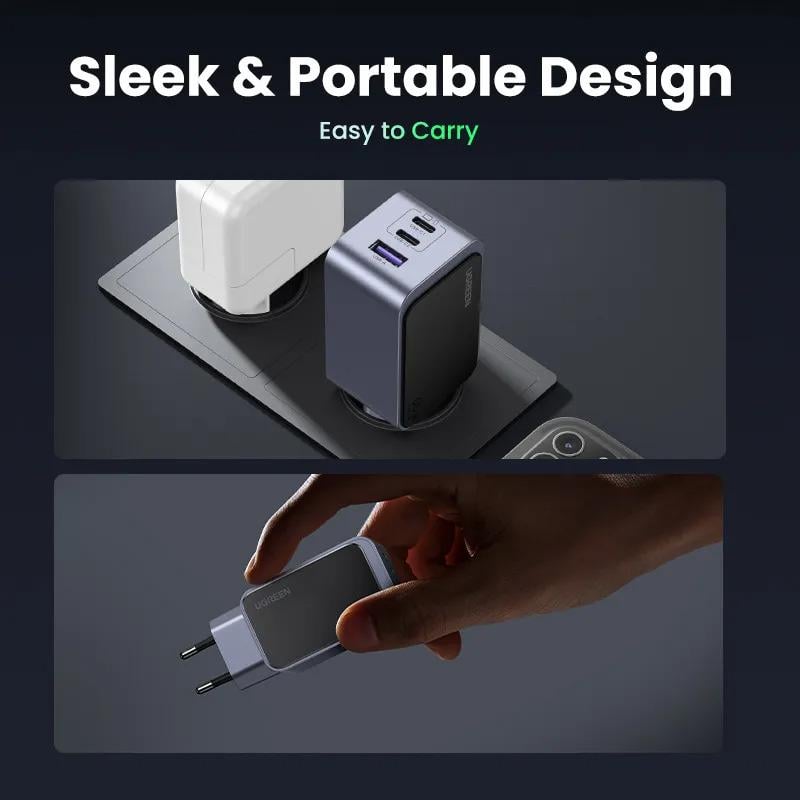 Зарядний пристрій UGREEN X553 Nexode S 65W 3-Port GaN Fast Charger 2хType-C і 1хUSB Gray (35042) - фото 4
