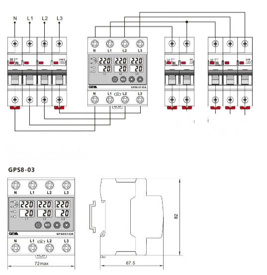 Реле напряжения и тока Geya GPS8-03-U 63А 3Р+N цифровое трехфазное с защитой от перегрузки (2255735841) - фото 4