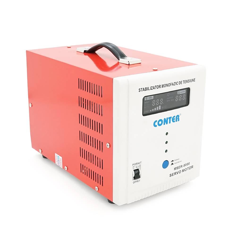Стабілізатор напруги Conter MSER 8000 VA-V2/6000W однофазний сервопривід монтажу підлоги LED дисплей діапазон 130-260V AC230±3% 2хShuko