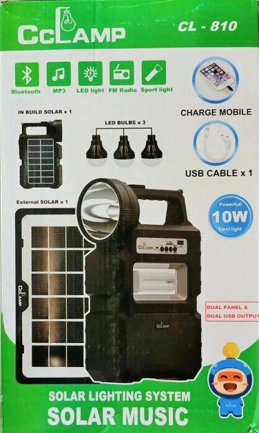 Ліхтар багатофункціональний CcLamp CL-810 Bluetooth 3W 9V із сонячною панеллю/радіо/MP3 плеєр/функцією повербанку та 3 лампочками Чорний - фото 7 Ліхтар багатофункціональний CcLamp CL-810 Bluetooth 3W 9V із сонячною панеллю/радіо/MP3 плеєр/функцією повербанку та 3 лампочками Чорний - фото 7