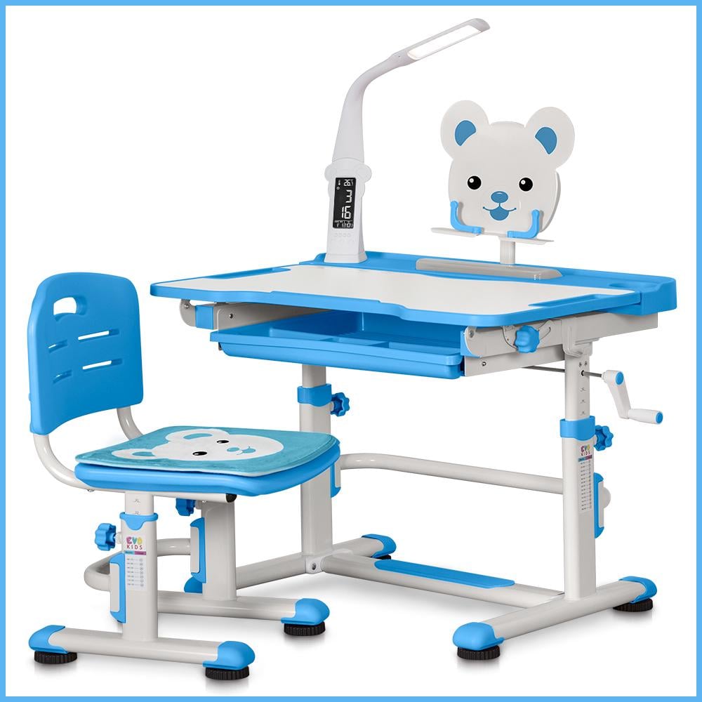 Парта детская школьная со стулом Evo-Kids BD-04 B XL Teddy с лампой Голубой - фото 3 Парта детская школьная со стулом Evo-Kids BD-04 B XL Teddy с лампой Голубой - фото 3
