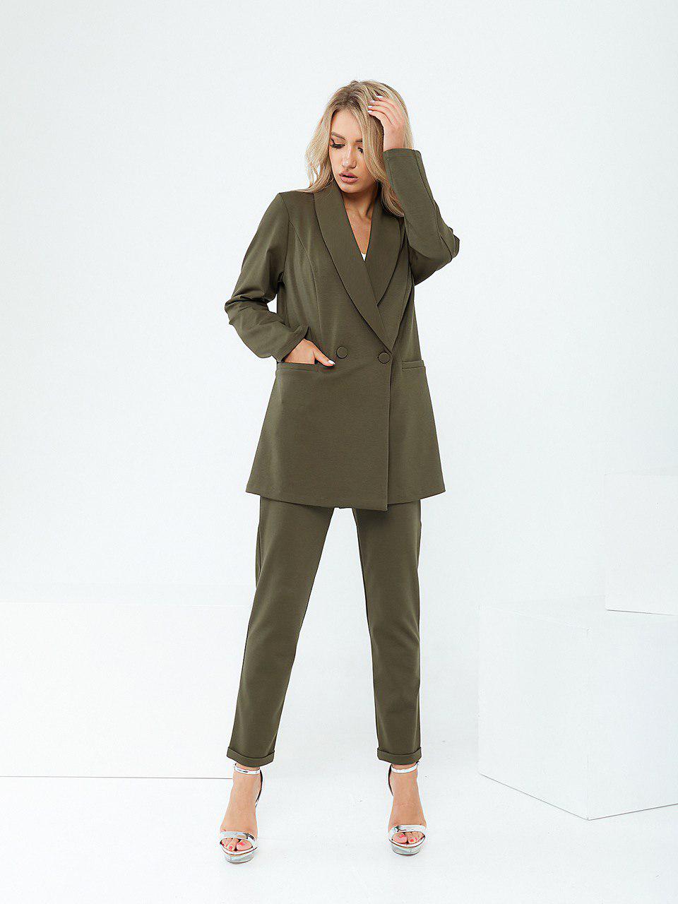 Костюм современный классический Khan брюки/жакет оверсайз р. 42 Хаки (Kh458)