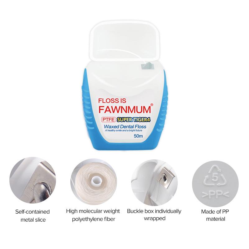 Зубная нить Fawnmum Waxed Dental Floss SUPER TIGER4 PTFE 50 м - фото 2