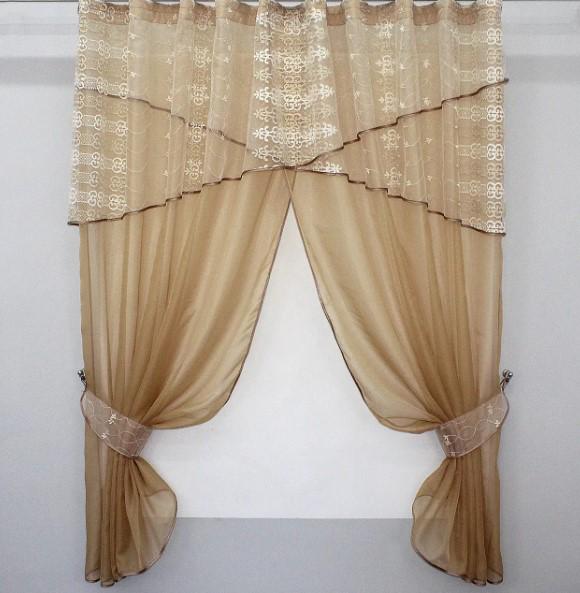 Занавеска на кухню шифон 265х170 см Темно-бежевый (091к)