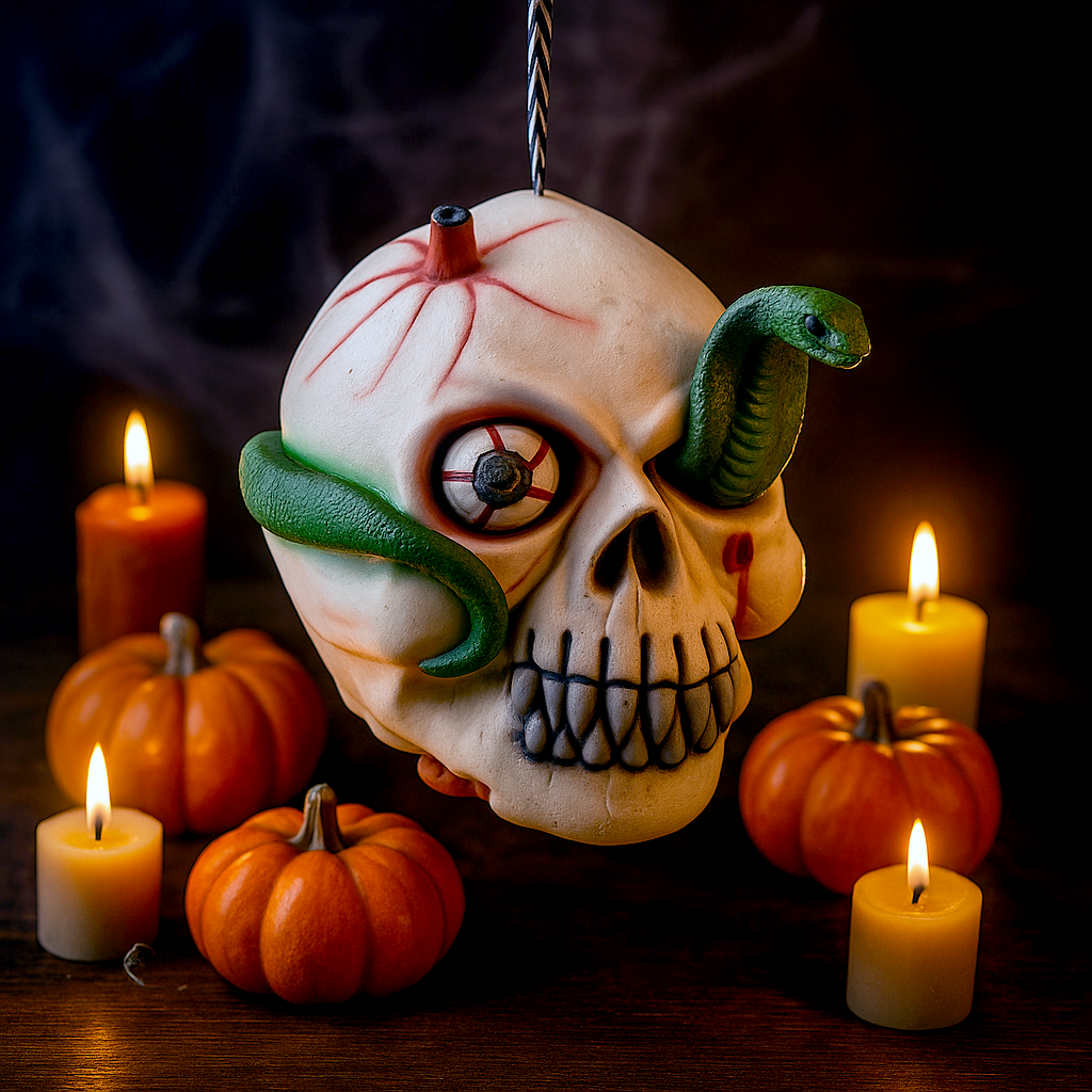 Декор для Хэллоуин Отрезанная голова со змеей 21x17 см резина Белый (29514523)