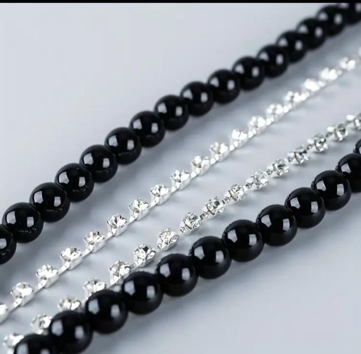 Підтяжки жіночі з чорними бусинами і камінчиками (00238) - фото 2 Підтяжки жіночі з чорними бусинами і камінчиками (00238) - фото 2