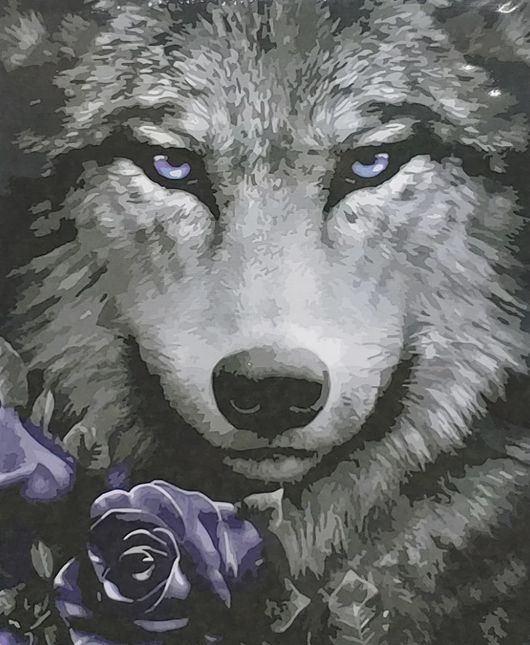 Картина по номерам Strateg Премиум Волк и роза с лаком и уровнем 40x50 см (SY6931)