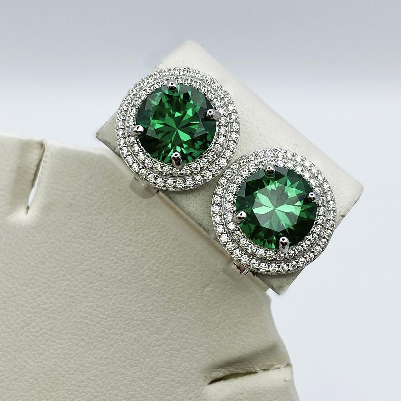 Серьги серебряные с nano изумрудом 7,94 г (1935788566)
