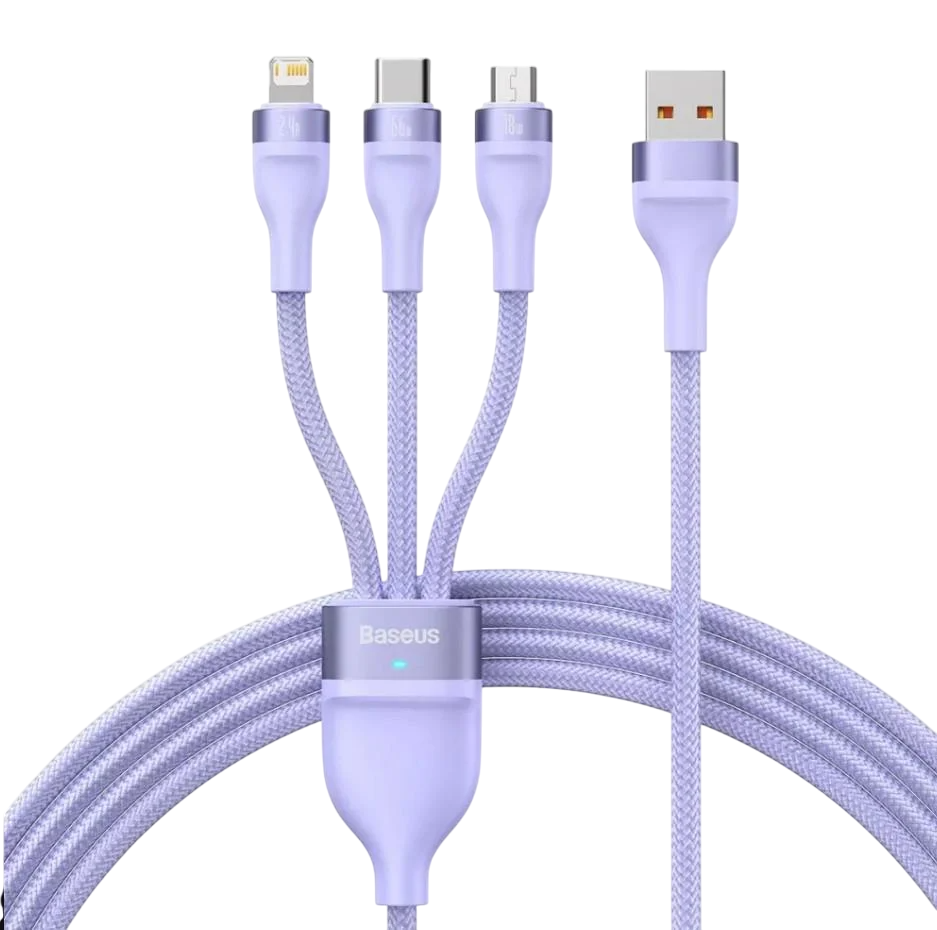Кабель Baseus CASS040005 Flash Series 2 3в1 66W для швидкого заряджання та передачі даних 1,2 м Фіолетовий (567522)