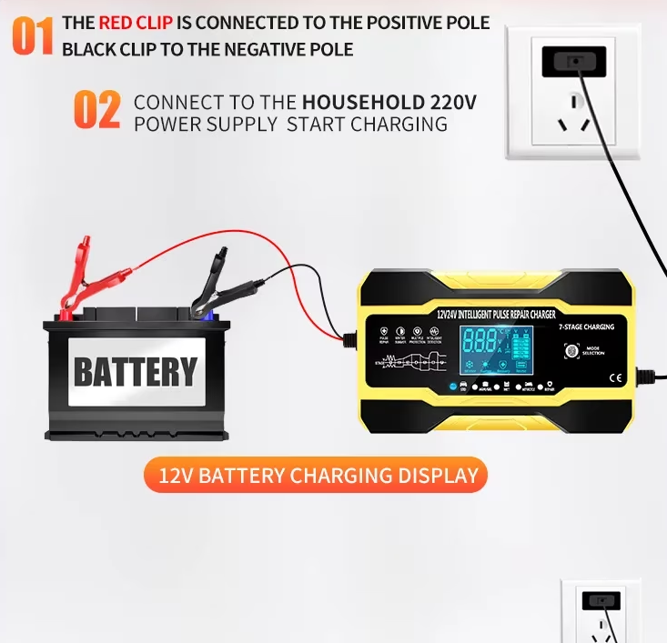 Зарядное устройство для автомобильного аккумулятора 12V 10 A 24 V 5 A автоматическое импульсное с функцией ремонта Желтый (12663875) - фото 6