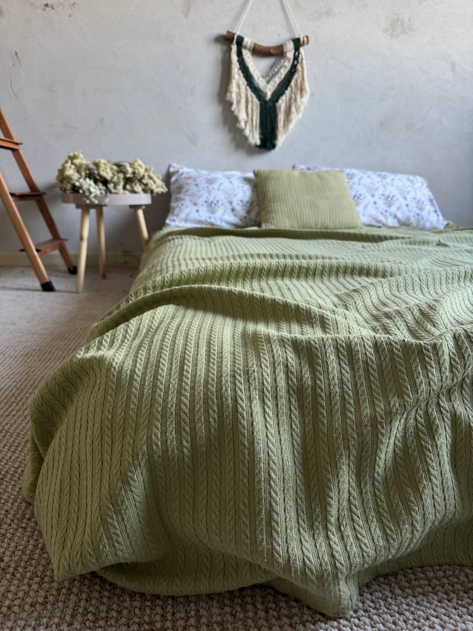 Покрывало хлопковое Косичка 160х210 см Оливковый - фото 7 Покрывало хлопковое Косичка 160х210 см Оливковый - фото 7