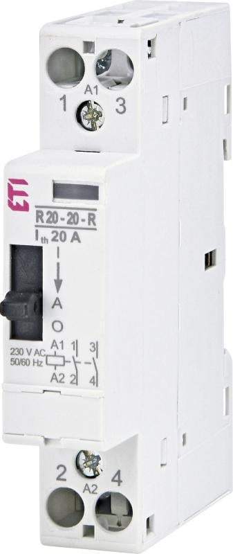 Контактор модульный ETI R 20-20-R 2P 20A 2NO 230V с ручным управлением (2464040)