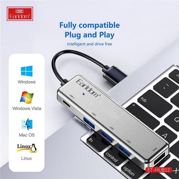 Хаб USB Earldom ET-HUB12 4USB+1USB-C (21027449) - фото 4