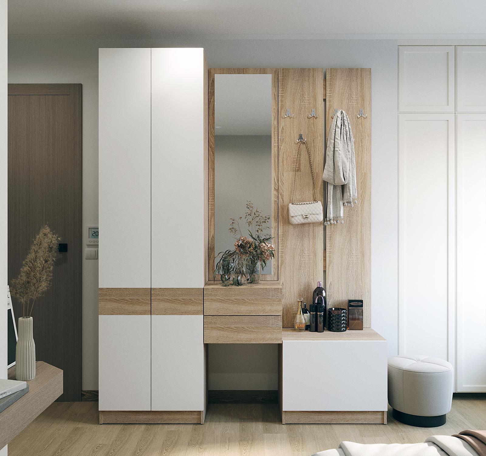 Прихожая Doros Сола ДСП/зеркало 165х40х215 см Дуб Сонома/Белый (42005147)