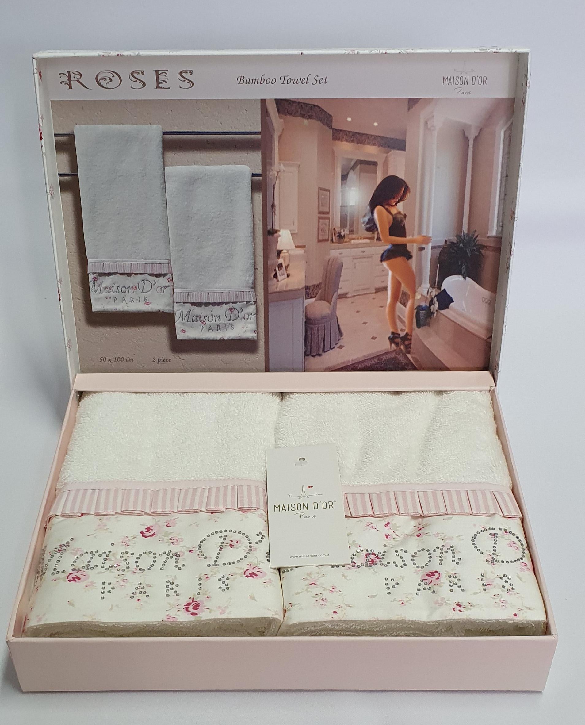 Рушники Maison D'or 2 шт. Roses Бамбук 50x100 Ekru Pink (CN2673) Рушники Maison D'or 2 шт. Roses Бамбук 50x100 Ekru Pink (CN2673)