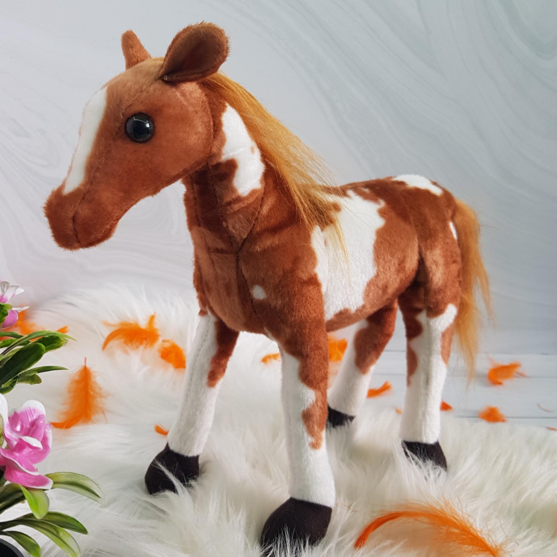 Мягкая игрушка Лошадь 30 см Коричневый с белым (2575333151)