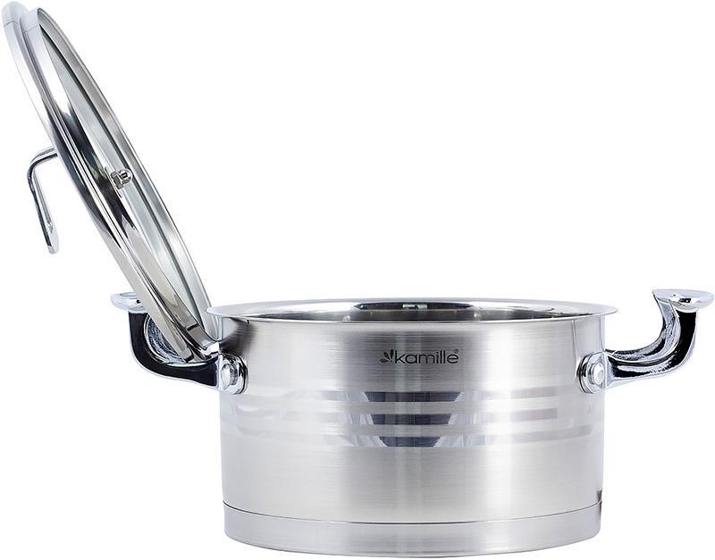Набір каструль Kamille Casserote із нержавіючої сталі зі скляними кришками 1,7/2,4 /3,1 л - фото 4 Набір каструль Kamille Casserote із нержавіючої сталі зі скляними кришками 1,7/2,4 /3,1 л - фото 4